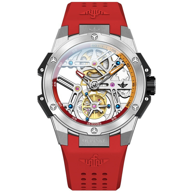 Flywheel Mechanical Mens Watch Silicone Waterproof Mens