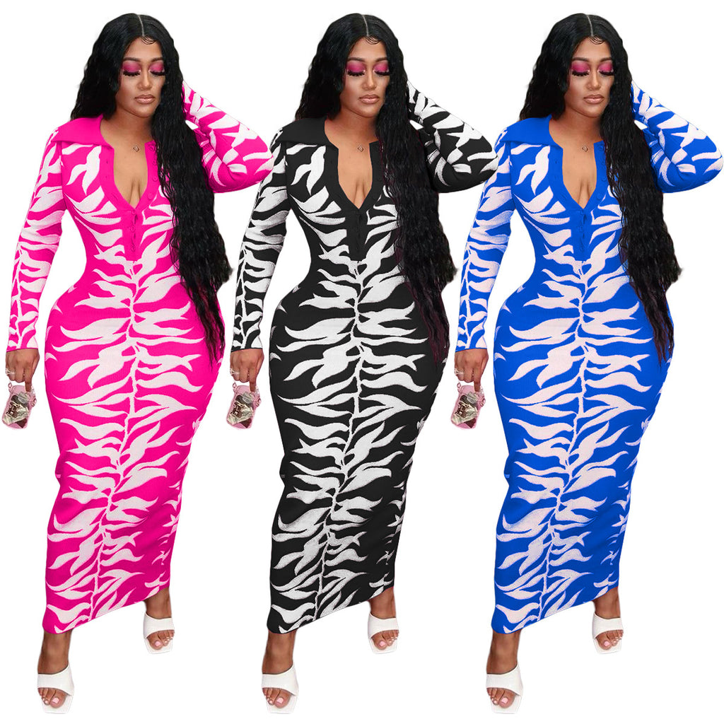 European And American Positioning Printing Sexy Dress