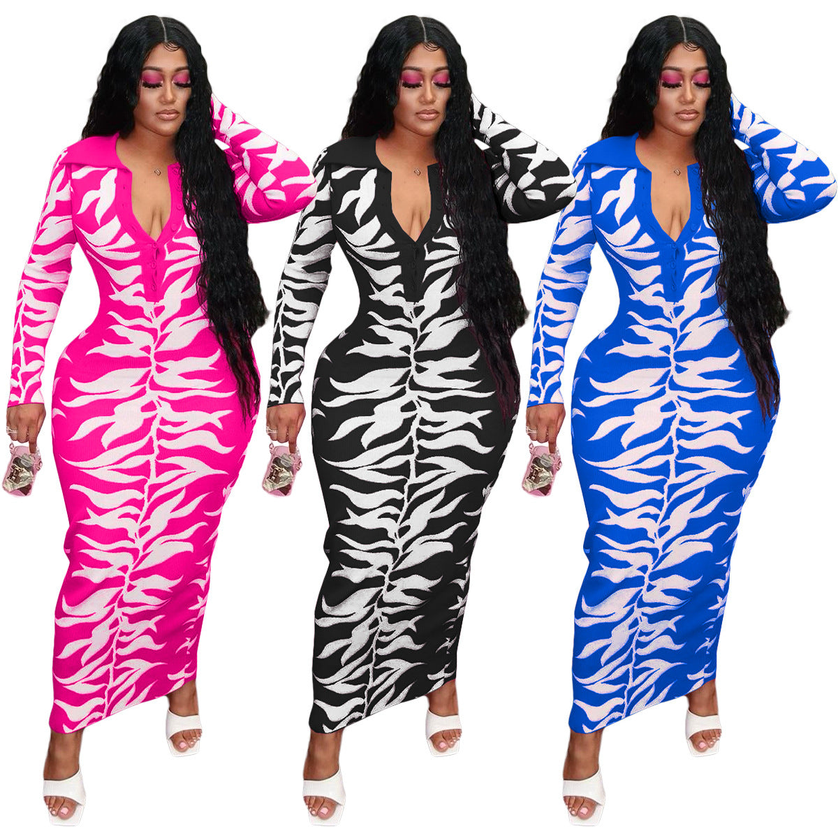 European And American Positioning Printing Sexy Dress