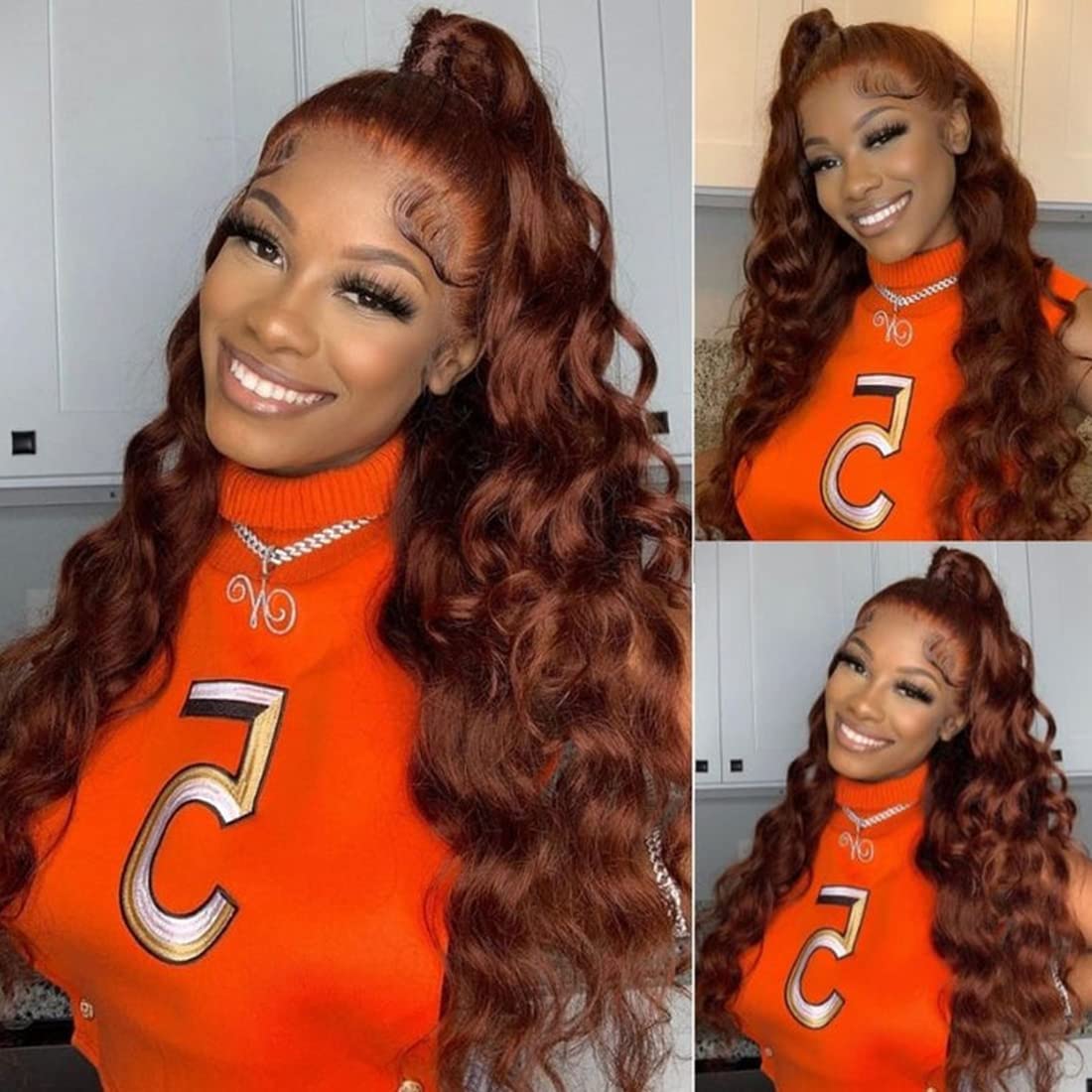 Reddish Brown 4x4 Lace Closure Human Hair Wig, Body Wave Wig, 150 Density