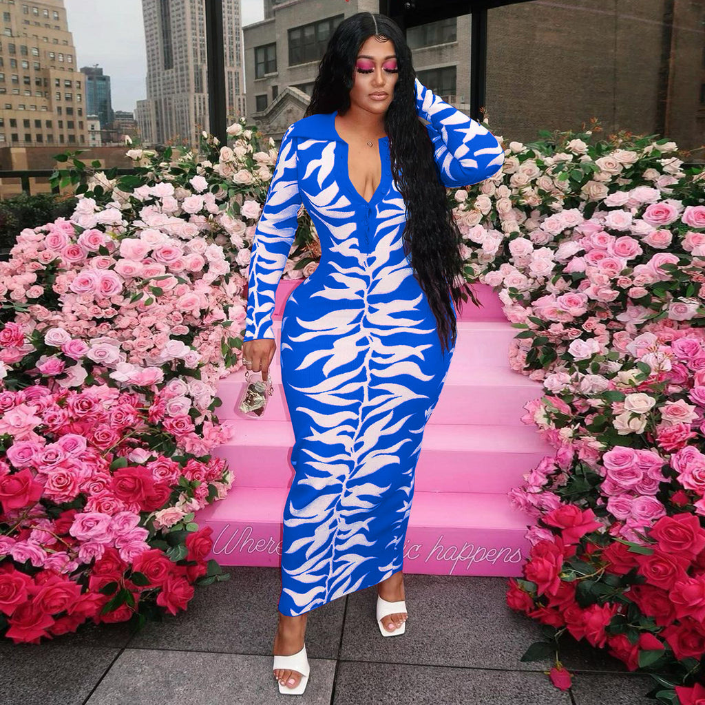 European And American Positioning Printing Sexy Dress