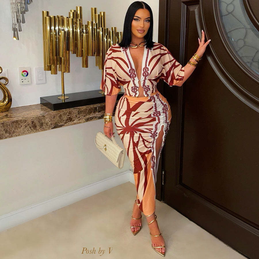 Bodycon Printed Split Dress For Women
