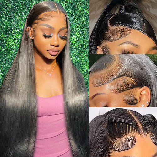 13x6 Lace Front Human Hair Wig, Straight Natural Color Wig, 150 Density