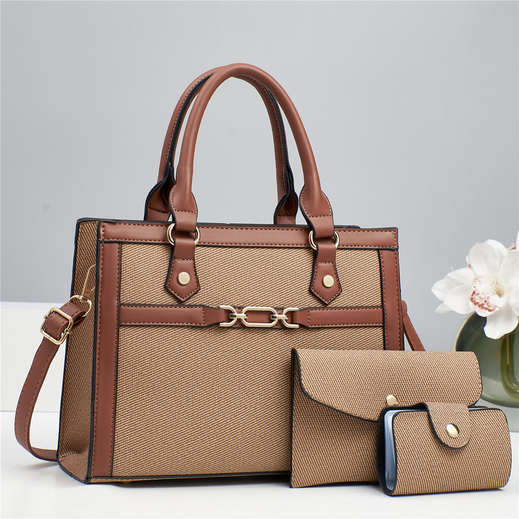 Stitching Contrast Color Fashion Mother-and-Child Bag Three-Piece Set