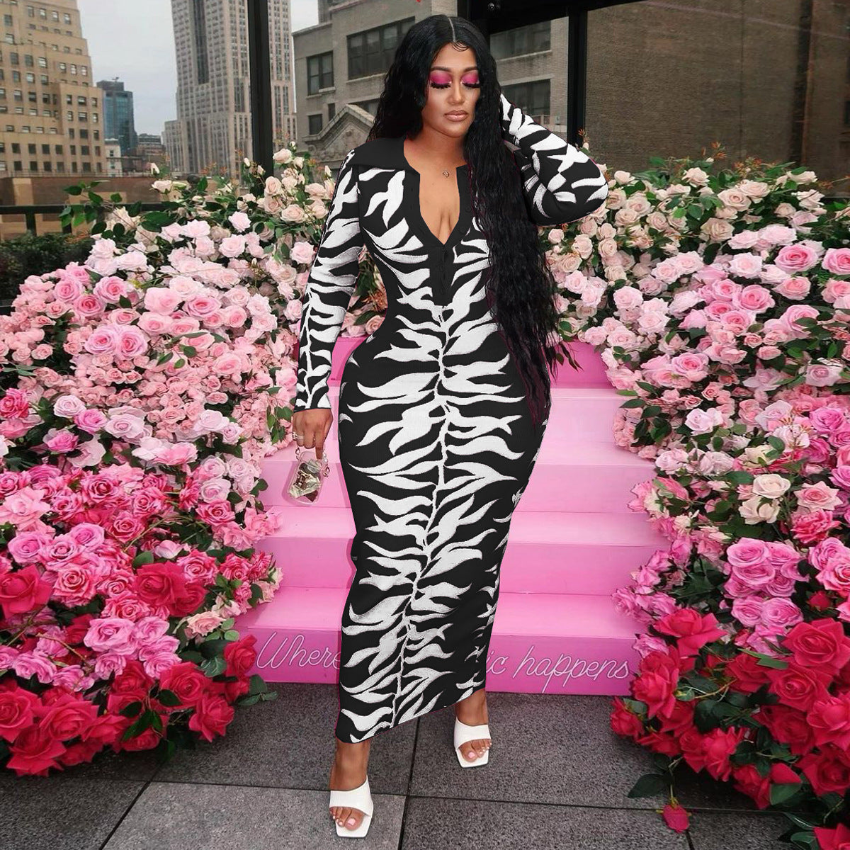 European And American Positioning Printing Sexy Dress
